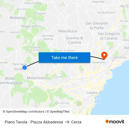 Piano Tavola - Piazza Abbadessa to Cerza map