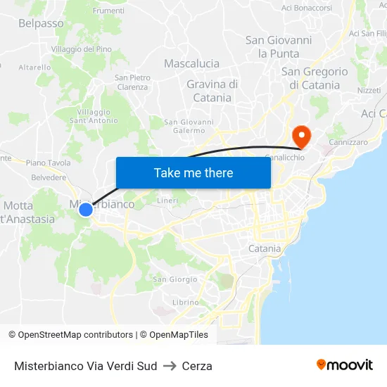 Misterbianco Via Verdi Sud to Cerza map
