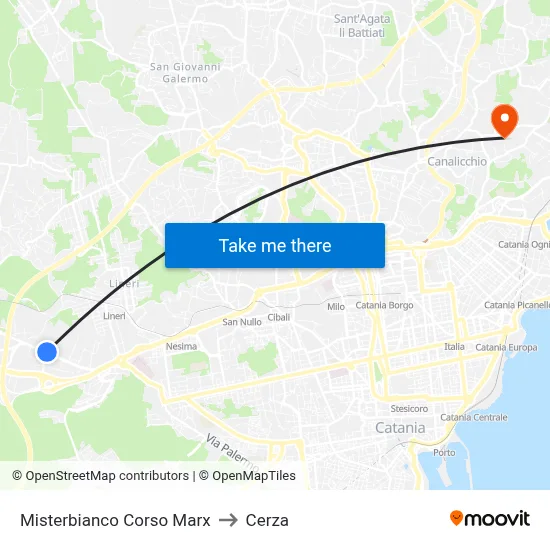 Misterbianco Corso Marx to Cerza map