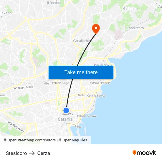 Stesicoro to Cerza map