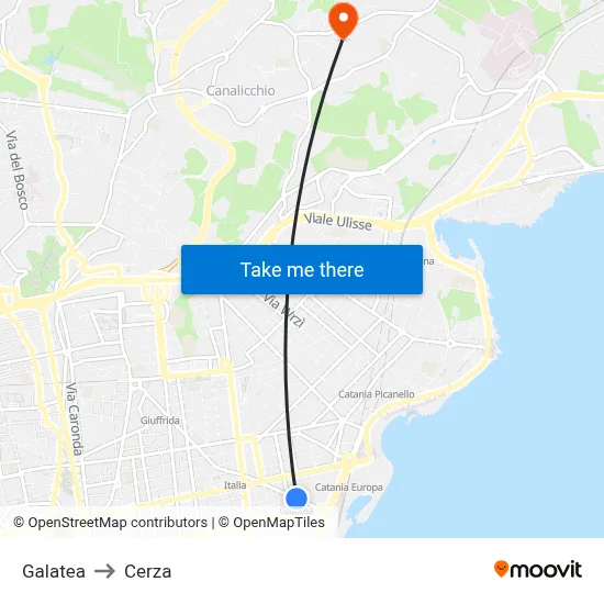 Galatea to Cerza map