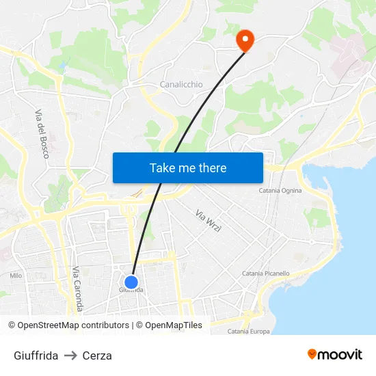 Giuffrida to Cerza map