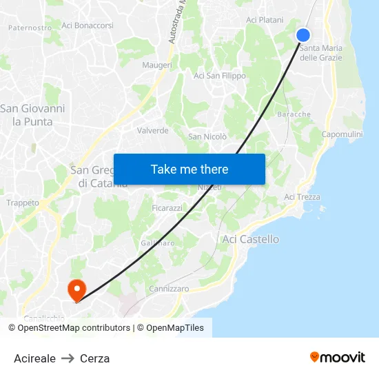 Acireale to Cerza map