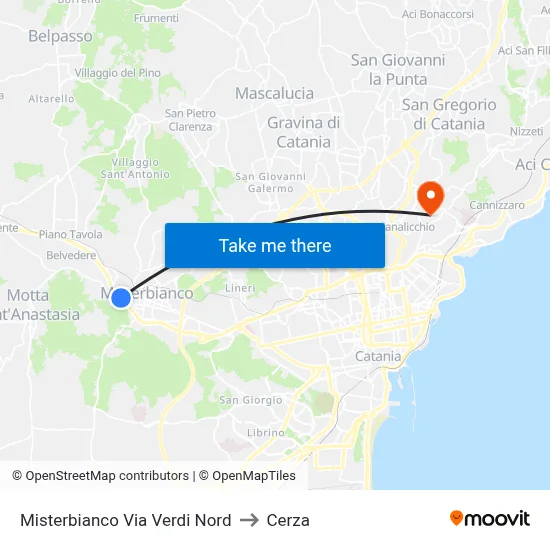 Misterbianco Via Verdi Nord to Cerza map