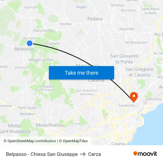 Belpasso - Chiesa San Giuseppe to Cerza map