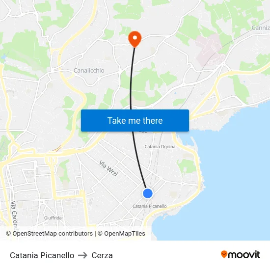 Catania Picanello to Cerza map