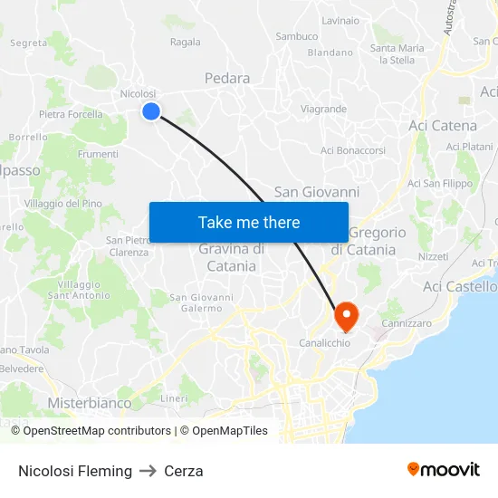 Nicolosi Fleming to Cerza map