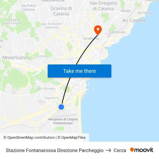 Stazione Fontanarossa Direzione Parcheggio to Cerza map