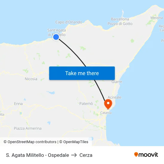 S. Agata Militello - Ospedale to Cerza map