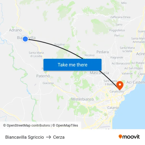 Biancavilla Sgriccio to Cerza map