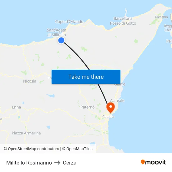 Militello Rosmarino to Cerza map