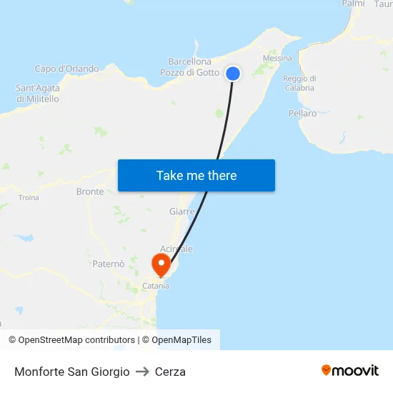 Monforte San Giorgio to Cerza map
