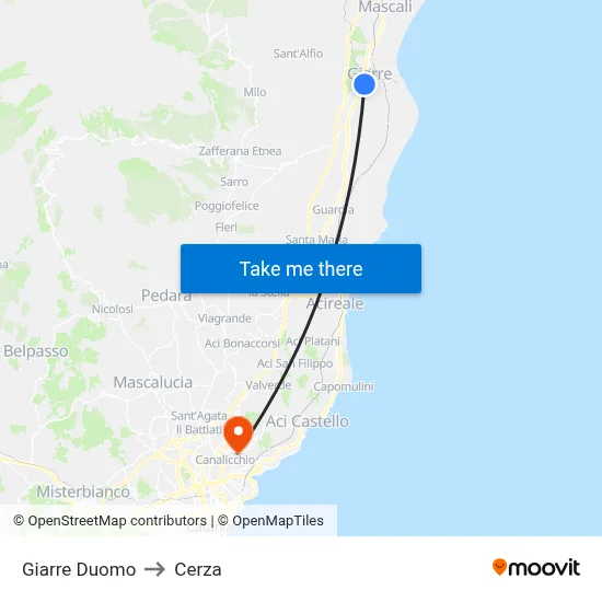 Giarre Duomo to Cerza map