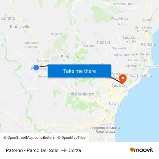 Paternò - Parco Del Sole to Cerza map