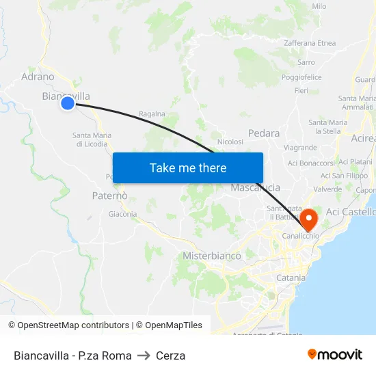 Biancavilla - P.za Roma to Cerza map