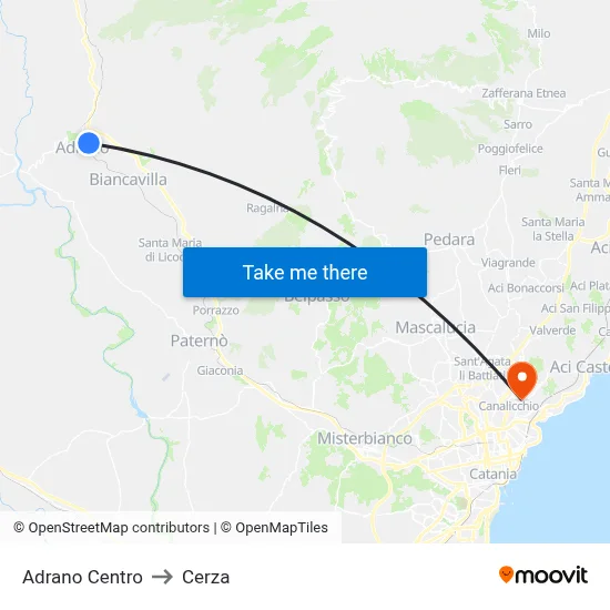 Adrano Centro to Cerza map