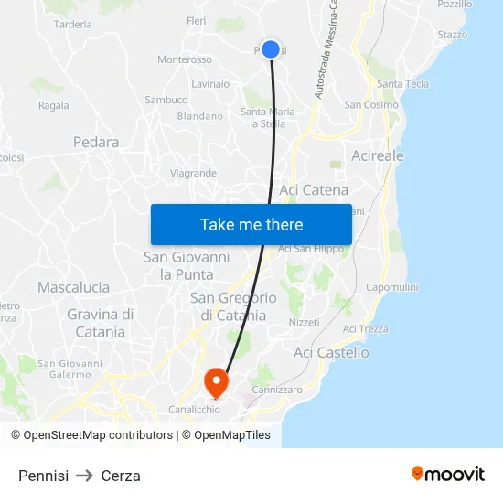 Pennisi to Cerza map