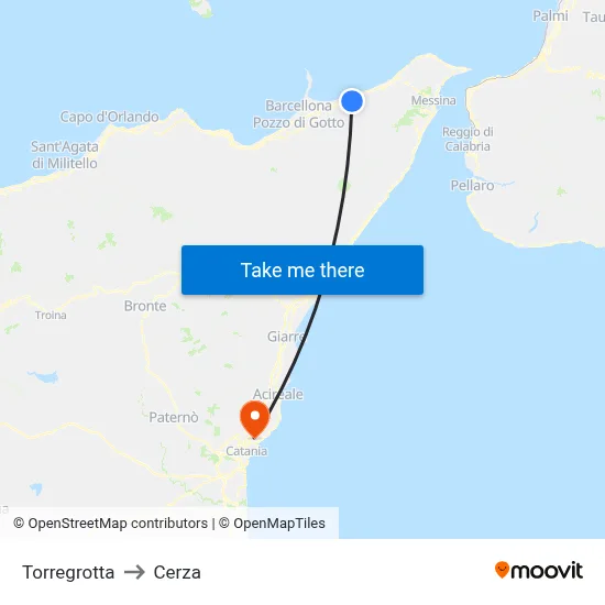 Torregrotta to Cerza map