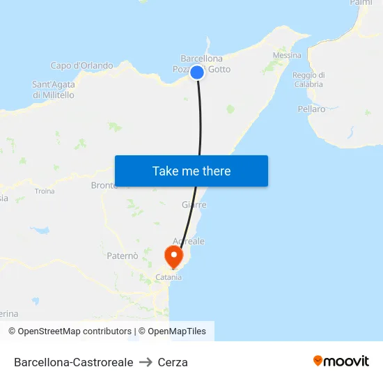 Barcellona-Castroreale to Cerza map