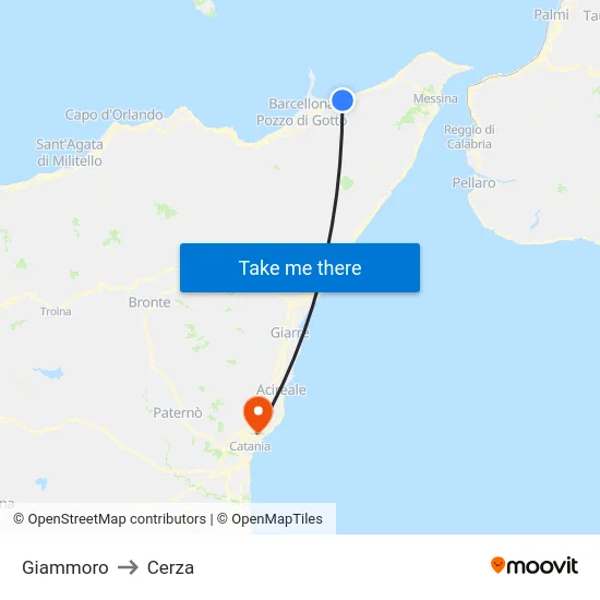 Giammoro to Cerza map