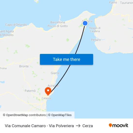 Via Comunale Camaro - Via Polveriera to Cerza map
