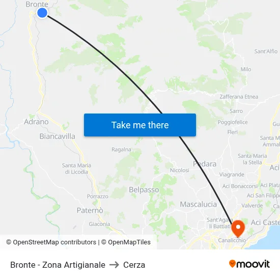 Bronte - Zona Artigianale to Cerza map