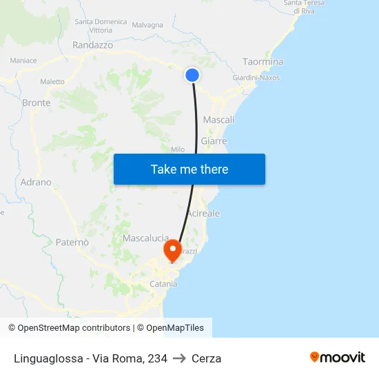 Linguaglossa - Roma Street, 234 to Cerza map