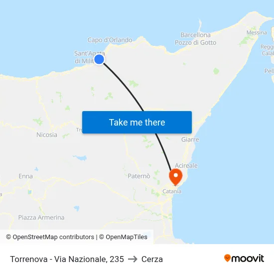 Torrenova - Via Nazionale, 235 to Cerza map