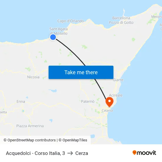 Acquedolci - Corso Italia, 3 to Cerza map