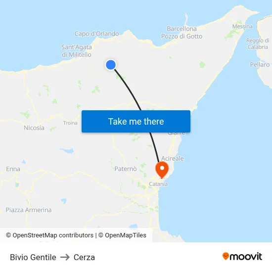 Bivio Gentile to Cerza map