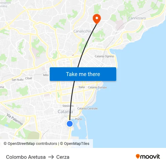 Colombo Aretusa to Cerza map