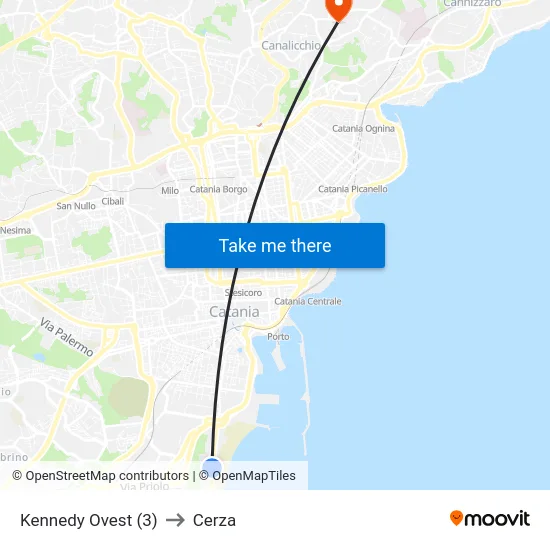 Kennedy Ovest (3) to Cerza map