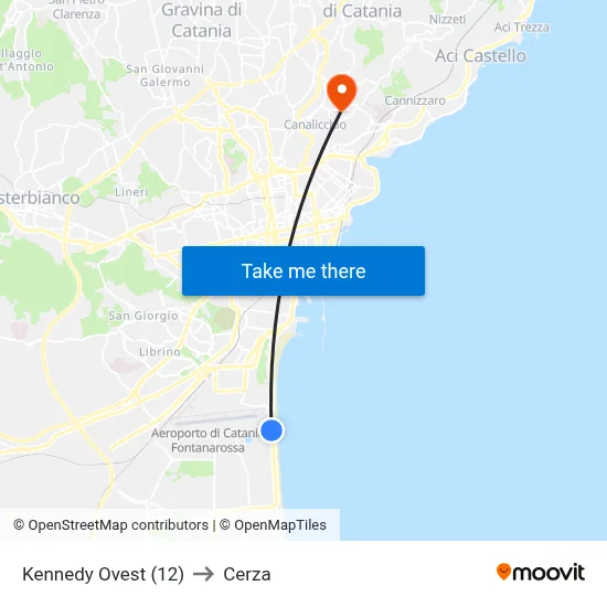 Kennedy Ovest (12) to Cerza map