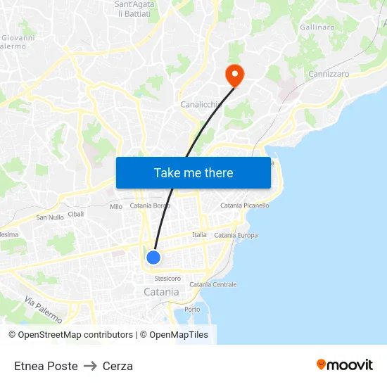 Etnea Poste to Cerza map