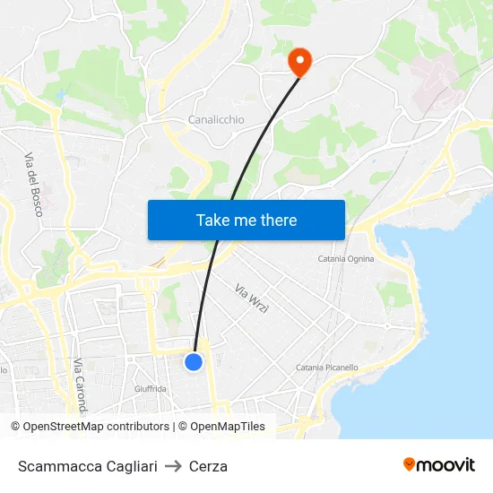 Scammacca Cagliari to Cerza map