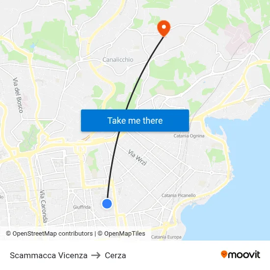 Scammacca Vicenza to Cerza map