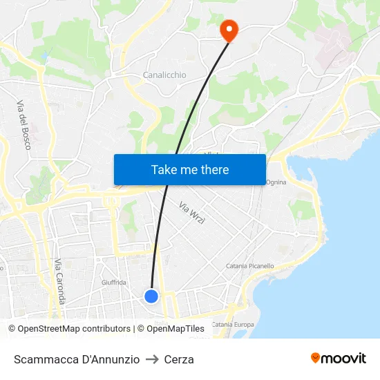 Scammacca D'Annunzio to Cerza map