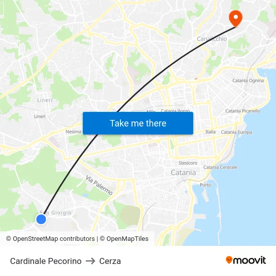 Cardinale Pecorino to Cerza map