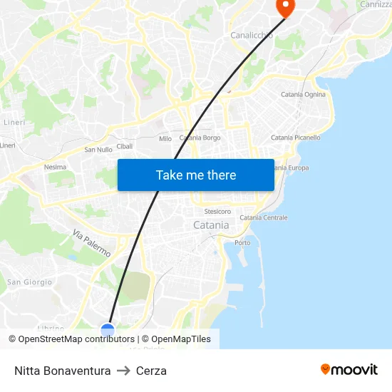 Nitta Bonaventura to Cerza map