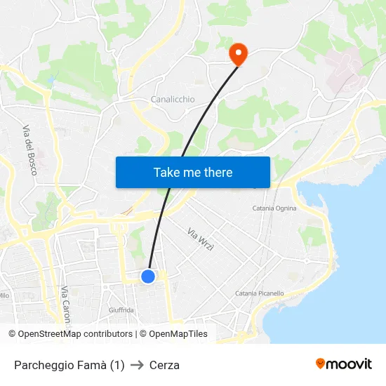 Parcheggio Famà (1) to Cerza map