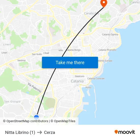 Nitta Librino (1) to Cerza map