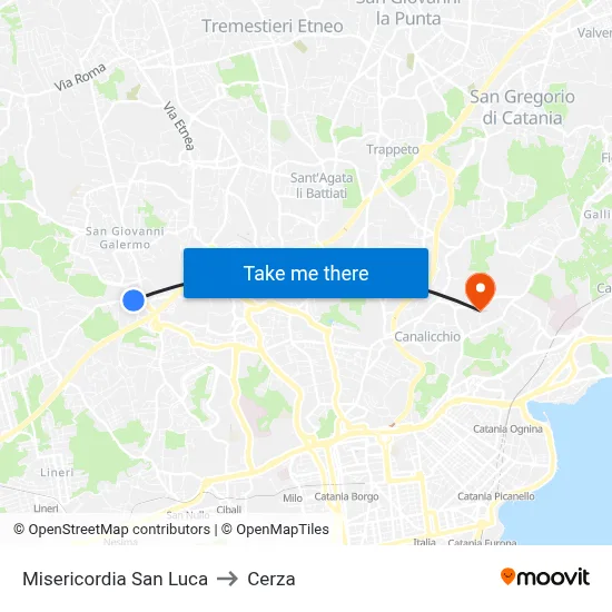 Misericordia San Luca to Cerza map