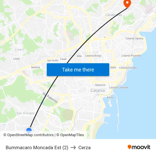 Bummacaro Moncada Est (2) to Cerza map