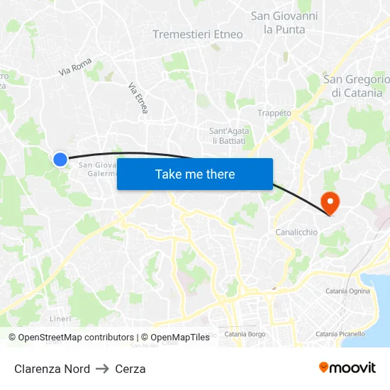 Clarenza Nord to Cerza map