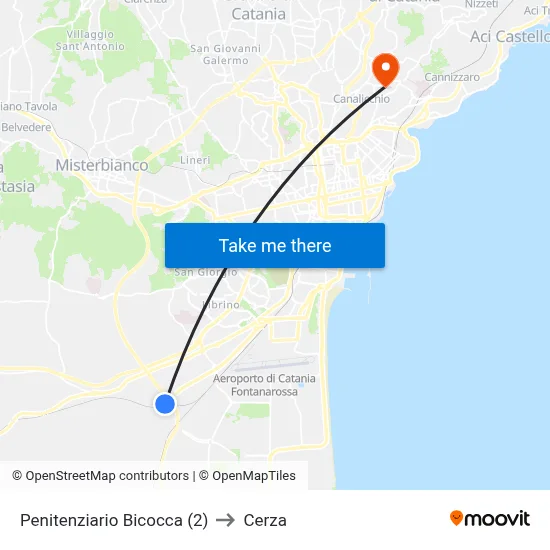 Bicocca Penitentiary (2) to Cerza map