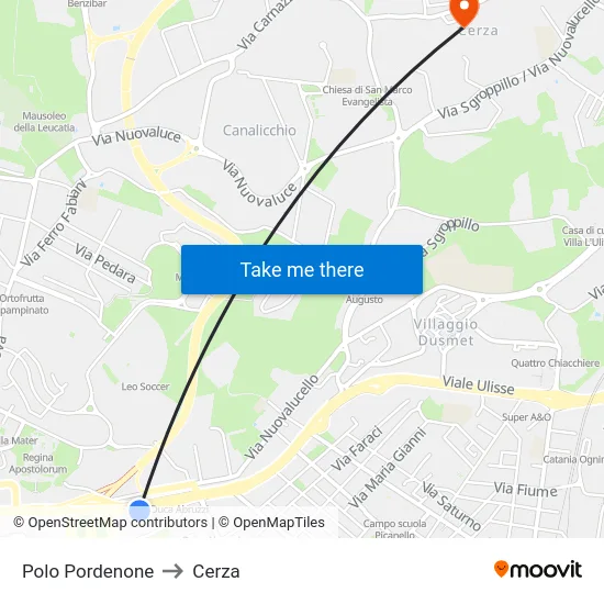 Polo Pordenone to Cerza map