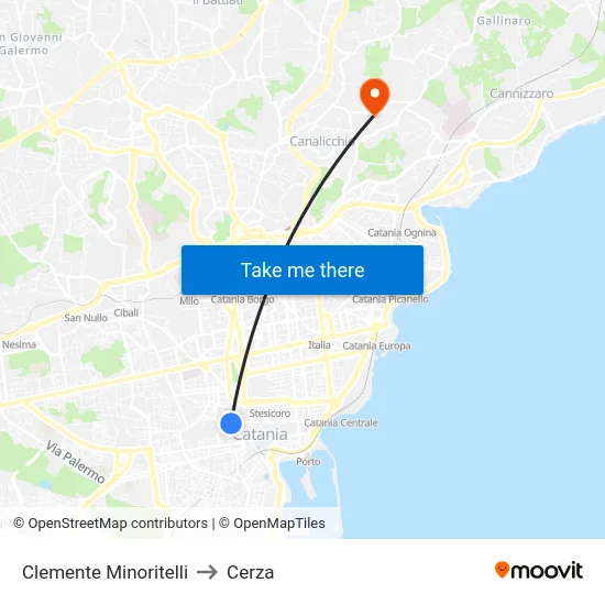 Clemente Minoritelli to Cerza map