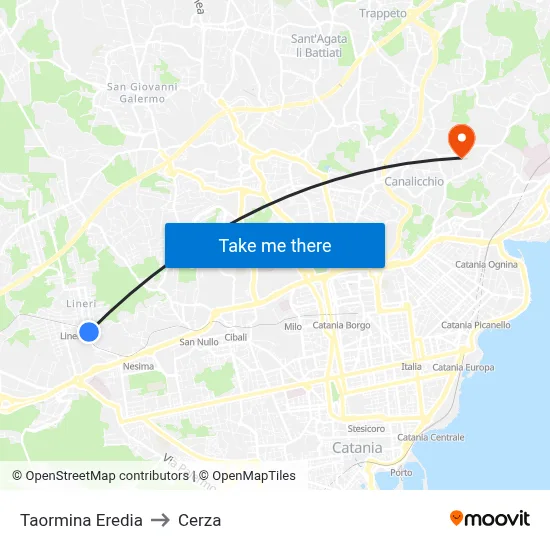 Taormina Eredia to Cerza map