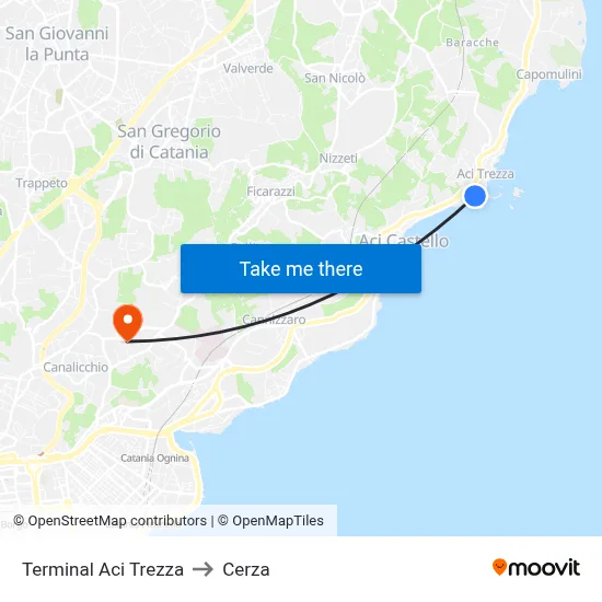 Terminal Aci Trezza to Cerza map