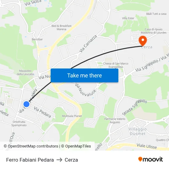 Ferro Fabiani Pedara to Cerza map